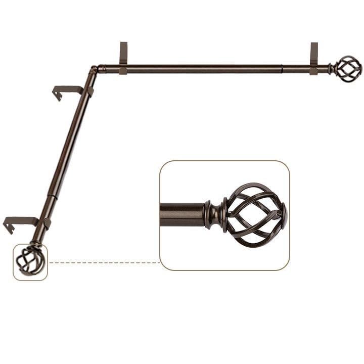 KAMANINA Bronze Corner Curtain Rod for Windows 48 to 84, 7/8 inch Telescoping Splicing Curtain Rods for Corner Windows, Decorative Curtain Rods 32 to 86 Inch with Twisted Cage Ends