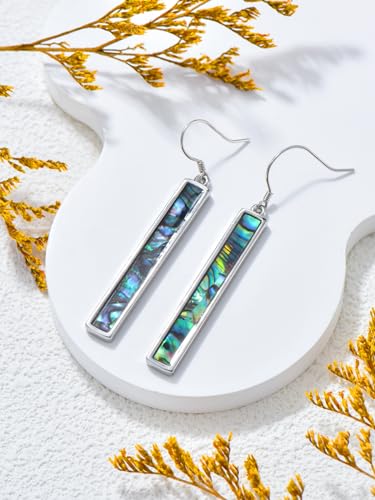 SILBAZ Abalone Shell Bar Earrings Natural Abalone Dangle Earrings Hypoallergenic Square Drop Earrings Jewelry Birthday Christmas Gift for Women