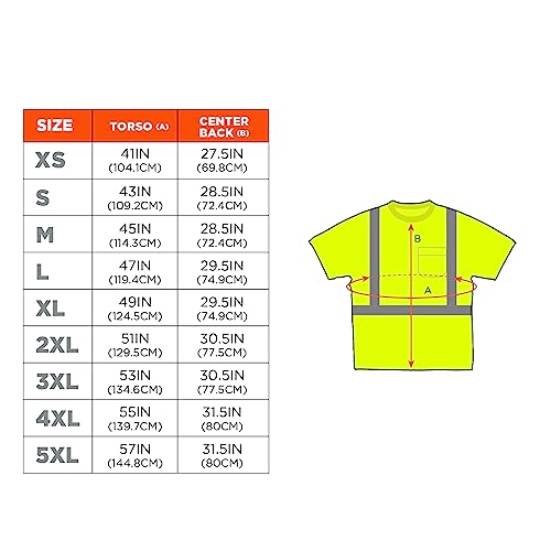 Ergodyne GloWear 8289 Safety T-Shirt, High Visibility Polyester, ANSI-Compliant Reflective, Chest Pocket, Type R, Class 2