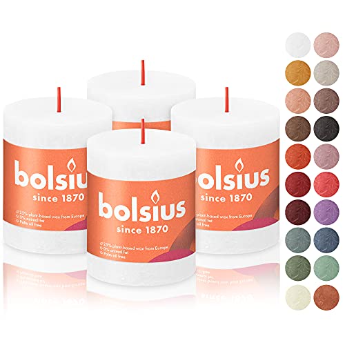BOLSIUS 4 Pack Fresh Olive Rustic Pillar Candles - 2.75 X 5 Inches - Premium European Quality - Includes Natural Plant-Based Wax - Unscented Dripless Smokeless 60 Hour Party and Wedding Candles