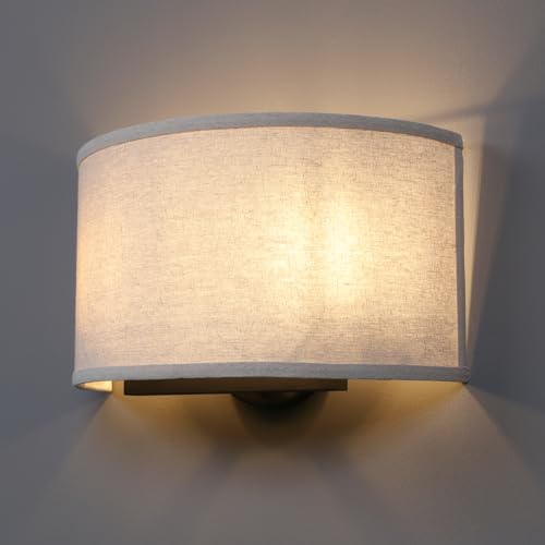 Yosoan 2-Light Linen Fabric Boho Hallway Wall Sconce Indoor Light Fixture, Dual Vintage Industrial Hardwired Half Moon Wall Lighting Semicircle Textile Shade for Bedroom Living Room Corridor Study