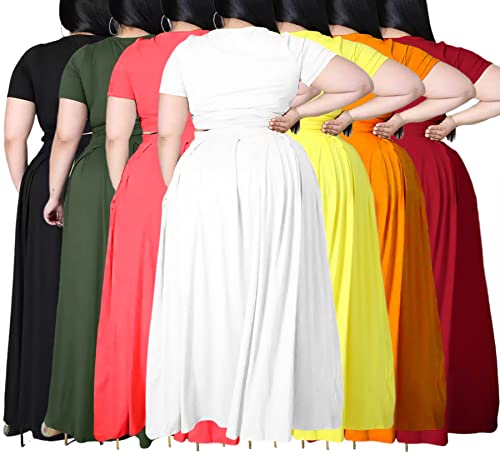 Womens Sexy Plus Size 2 Piece Dress Outfits Short Sleeve Bandage Wrap Empire Crop Tops and Skirt Sets-Black