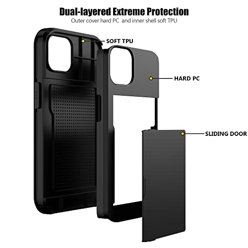 Nvollnoe for iPhone 14 Pro Max Case with Card Holder Heavy Duty Protective Dual Layer Shockproof Hidden Card Slot Slim Wallet Case for iPhone 14 Pro Max for Women&Men(Silver)