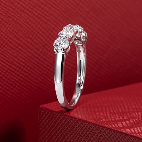 CADYNO 14K White Gold Moissanite Half Eternity Band Ring 1.5ct D Color Lab Grown Created Diamond Solid Real Gold Wedding Engagement Anniversary Promise Ring for Women 5