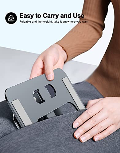RIWUCT Foldable Laptop Stand, Height Adjustable Ergonomic Computer Stand for Desk, Aluminum Portable Laptop Riser Holder Mount Compatible with MacBook Pro Air, All Notebooks 10-16" (Gray)