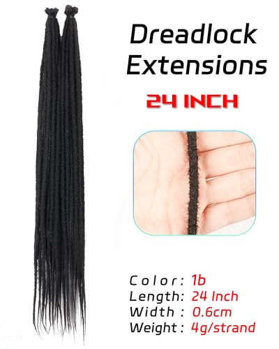 24 Inch Dreadlock Extensions 0.6 cm Width 20 Strands-Natural Black,Soft Hippie SE Dreads Synthetic Loc Extensions for Women and Men(24"-2 Packs,1B)