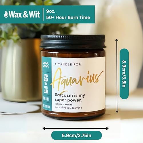WAX & WIT Aquarius Gifts for Women, Aquarius Candle, Zodiac Gifts, Astrology Gifts for Women, Zodiac Candle, January Birthday Gifts for Women Birthday Unique, February Birthday Gifts for Women - 9oz