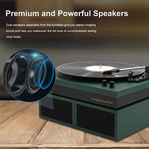 Vinyl Record Player with Stereo Speakers, 3-Speed Belt-Drive Turntable with Wireless Music Playback | Black Marble