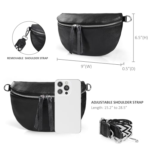 befen Small Genuine Leather Waist Pack for Women, Crossbody Bag Belt Bag Fanny Packs with Adjustable Strap-Cognac Brown