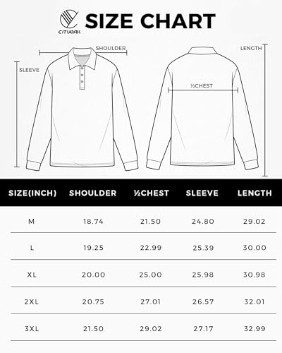 Cityork Men's Polo Shirt Long Sleeve Golf Polo Shirts for Men Moisture Wicking Button Down Dry Fit Comfort Colors T Shirt UPF50+ Black