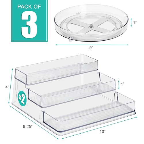 Sorbus Pantry Spice organizer Set, 3-Tier Seasoning Organizer for Cabinet (2 Pack) and Lazy Susan Spice Rack Turntable 9-Inch, Spice Organization for Cabinet, Condiment Organizer Pantry & Refrigerator