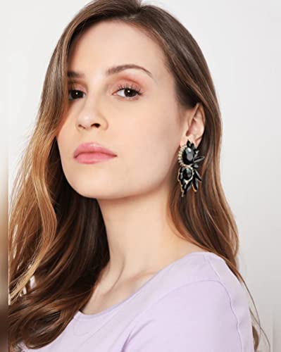 Canboer Vintage Black Rhinestone Statement Earrings Retro Fancy Crystal Cluster Drop Dangle Earrings for Women Prom