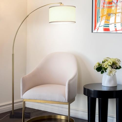 Brightech Logan Arc Floor Lamp, Bright Standing Lamp for Living Rooms, Offices & Bedrooms, Modern Living Room Décor, Tall Hanging Floor Lamp for Reading and More – Gold/Brass