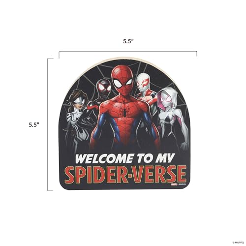 Marvel Spider-Man Welcome to My Spider-Verse Shelf Sitter Decor - Fun Wood Block Spider-Man Decoration for Teen Room or Movie Room