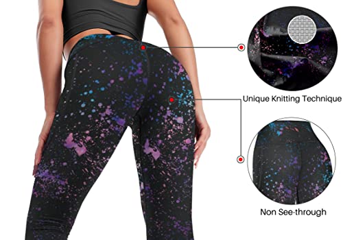 Cerburny High Waisted Exercise Yoga Pants with Pockets Workout Leggings for Women Running Pink Leopard Star Pants