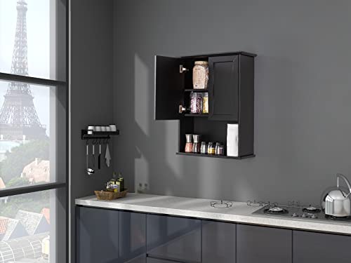 VANIRROR Black Bathroom Wall Cabinet 23x29 inch Wooden Bathroom Medicine Cabinet with 2 Doors and Adjustable Shelf, Wall Mounted Bathroom Cabinet Over Toilet Storage Cabinet