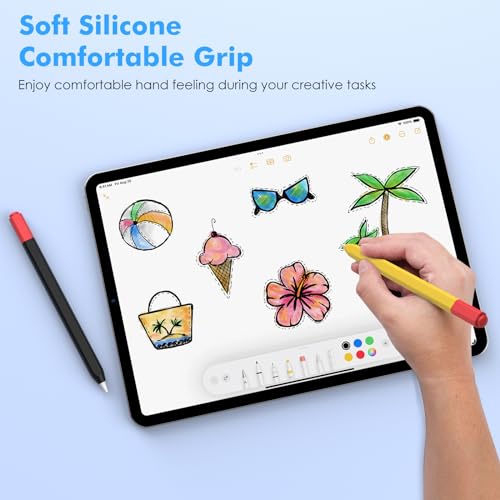 MoKo Pencil Case Compatible with Apple Pencil (USB-C), 2 Pack Silicone Apple Pencil USB C Sleeve Cover, Protective Skin Cover Holder Grip Sleeve, Support Magnetic Attachment, Black-Red+Orange-Red