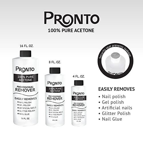 Pronto 8 Oz 100% Pure Acetone Nail Polish Remover and Cuticle Oil, Pure Acetone for All Nail Polish Types including Gel, Acrylic & Sculptured Nails, Gel Nail Polish Remover and Nail Repair, Duo Pack