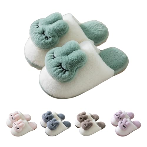 Splendrive Fuzzy Slippers Cute Slippers Soft Plush Animal Slippers Warm Bunny House Slippers (Blue, 4.5)