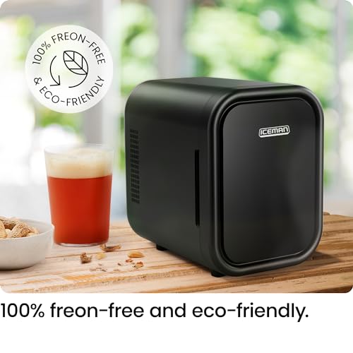 Iceman Portable Mini Fridge – Fits 6 x 12 oz Cans, Cooler and Heater Mini Fridge for Bedroom, Car, Office, Dorm and Skincare, AC/DC Car Plug-Compatible - Black
