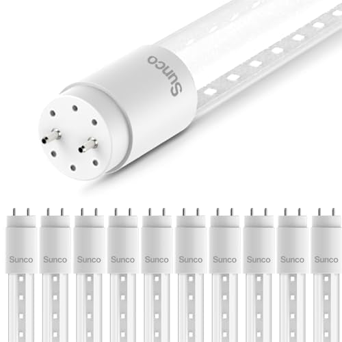 Sunco 10 Pack 4ft. T8 Indoor Industrial Commercial Warehouse Replacement Clear LED Tube Light, 2400 Lumens, Type A+B, Selectable CCT 3000/3500/4000/5000/6000K, 20W, Non-Dimmable, AC100-277V - UL, FCC