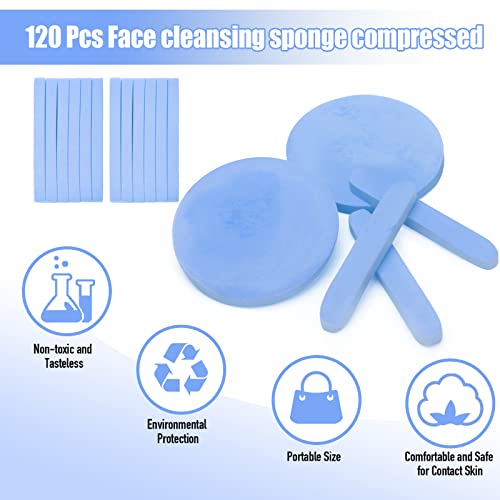 120 Pcs Facial Sponge Compressed, Luxiv Face Cleansing Sponge Estheticians Compressed Makeup Facial Sponge Round Wash Face Sponges for Women Compress Exfoliating Removal Sponge (blue)