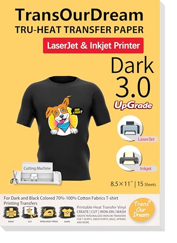 TransOurDream Tru-Heat Iron on Transfer Paper for Light Fabric (80 Sheets, 8.5x11") Printable Iron on Transfers for Inkjet Printer & Laserjet Printer, Heat Transfer Vinyl Sheets (8 Sheets, 8.5x11")
