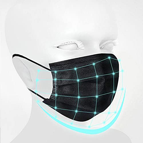 NNPCBT Black Disposable Face Masks 50PCS 3 Ply