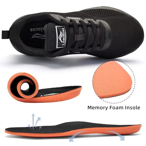 Lamincoa Womens Walking Shoes Lightweight Running Sneakers for Women Memory Foam Soft Women’s Tennis Shoes Breathable Mesh Shoes for Gym Workout Sports Black/White