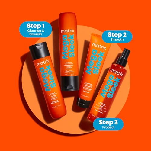 MATRIX Mega Sleek Shampoo - Smoothing, Anti-Frizz, Detangling for Dry, Damaged & Frizzy Hair, With Shea Butter, Vegan, Promotes Fresh Manageable Hair