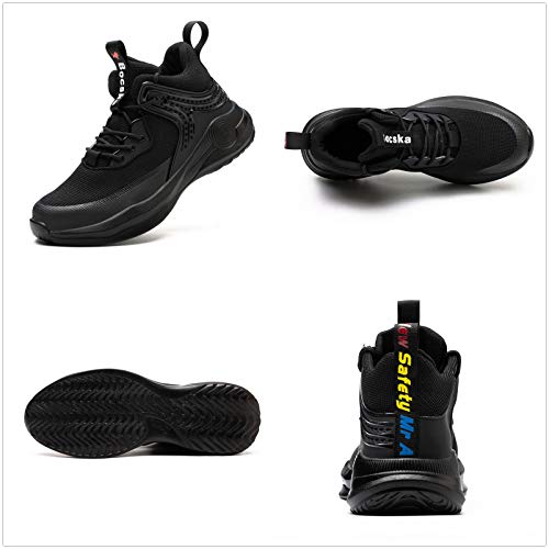 SYLPHID Steel Toe Boots for Men Safety Shoes for Women Work Sneakers Slip Resistant, 66Black,Women Size 14.5, Men Size 13