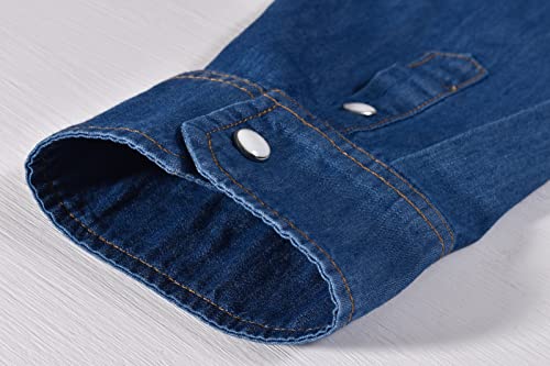 SEVEN EAGLE Men's Long Sleeve Double Pocket Snap Demin Shirt (Small, Blue)