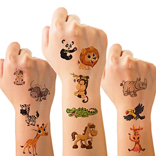 10 Sheets(120PCS) Animal Temporary Tattoos for Kids Cartoon Fake Tattoo Stickers Cute Lion Monkey Giraffe Squirrel Bird Design Waterproof Body Art Tattoo Sticker for Kids Birthday Party Decor Supplies