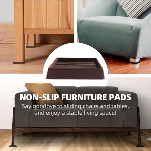 CalPalmy 2X2 Square Rubber Furniture Caster Cups with Anti-Sliding Floor Grip (Set of 8) - Customer Trusted Floor Pads for Furniture Legs and Furniture Floor Protectors