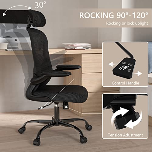 Office Chair, High Back Ergonomic Desk Chair, Breathable Mesh Desk Chair with Adjustable Lumbar Support and Headrest, Swivel Task Chair with flip-up Armrests, Executive Chair for Home Office