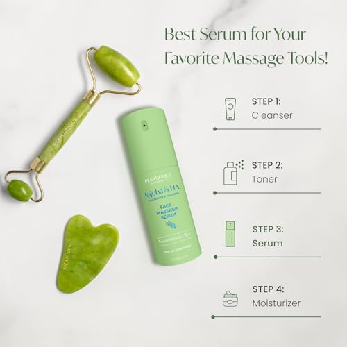 PLANTIFIQUE Korean Jojoba Oil & Hyaluronic Acid Face Massage Serum - Perfect for Gua Sha Facial Tools - Collagen & Niacinamide for Ultimate Hydration and Anti-Aging Glow - for Men & Women