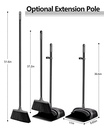 Broom and Dustpan Set,Broom and Dustpan Set for Home,52’’ Long Handle Broom with Dustpan Combo Set,Standing Broom and Dust Pan Set Heavy Duty,Dust Pan and Broom Combo for Kitchen Office Lobby Floor