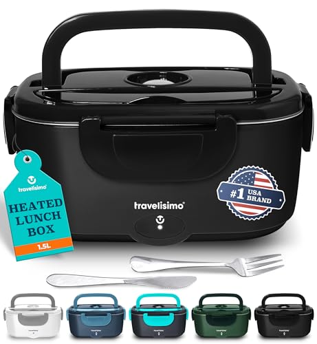 TRAVELISIMO Electric Lunch Box for Adults, 80W Heated Lunch Box 1.5L Stainless Steel Electric Food Warmers, 12/24/110V Portable Food Warmer for Travel & Work, Loncheras para Hombres de Trabajo
