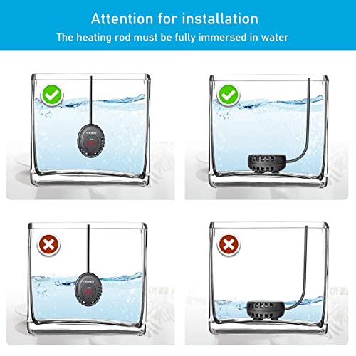 YukiHalu Compact Submersible Aquarium Heater, Mini Fish Tank Heater 50W/100W, External Temperature Controller, Used for 1-20 Gallon (50W(2-8 gallons))