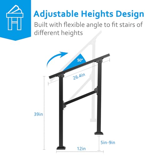 Wrought Iron Handrails for Outdoor Steps - Exterior Hand Rails for Concrete Steps Outside Metal Stair Railing Porch 2 Step