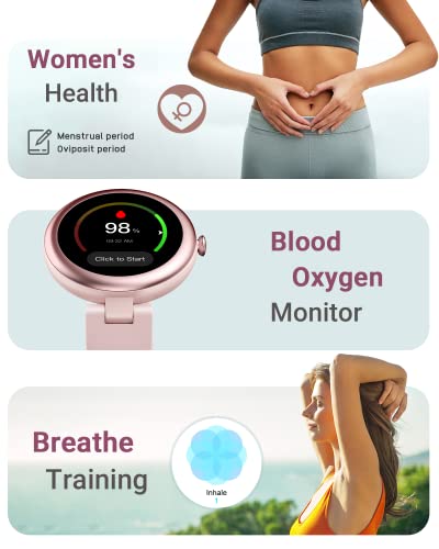 Fitness Watches for Women, Fitness Tracker Gifts for Women Mom Round Smartwatch Compatible with iPhone Android Phones with Heart Rate Monitor Pedometer Sleep Tracker Steps Counter Waterproof Pink