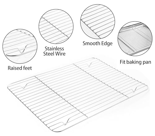 Stainless Steel Baking Sheet Tray Cooling Rack with Silicone Baking Mat Set, Cookie Pan with Cooling Rack, Set of 6 (2 Sheets + 2 Racks + 2 Mats), Size 16 x 12 x 1 Inch, Easy Clean