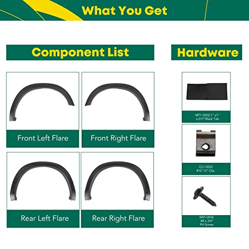 YHTAUTO OE Factory Style Fender Flares w/Hardware Kit Replacement for Dodge Ram 1500 2009-2018, Ram 1500 Classic 2019-2022, Matte Black Wheel Flare Cover Protector, Set of 4, Front & Rear