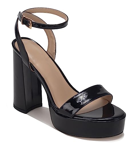 Women's High Heel Sandals Platform Open Toe Ankle Strap Block Heel Sandals 6 Inch Buckle Adjustable Evening Dress Party Wedding High Heel Sandals Round Toe Platform Dress Sandals Dark Apricot Size 6