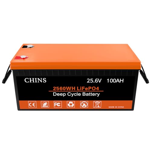 CHINS Bluetooth LiFePO4 Battery, 24V 200Ah Smart Lithium Battery | Built-in 200A BMS | 4500+ Cycles, Perfect for Golf Cart, Trolling Motor, Solar, Marine, RV, Home Energy Storage and Off-Grid etc.