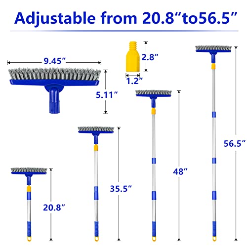 ITTAHO 2 Pack Grout Brush with Long Handle, 56.5'' Swivel Grout Cleaning Brush,V-Shape Grout Scrub Brush, Extendable Handle Grout Cleaner Brush for Tile Floors,Bathroom,Baseboard,Shower,Corner