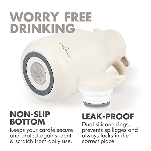 GrandTies 61oz Stainless Steel Thermal Coffee Carafe - Insulated Double Walled Vacuum Coffee Thermos, Coffee Pot, Hot Water Dispenser - Thermos for Hot Drinks, 12 Hour Heat Retention (Ivory White)