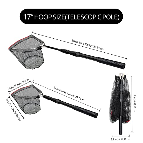 SAN LIKE 2pack Fishing Net Fish Landing Nets Ice Fishing Collapsible Telescopic Sturdy Pole Handle for Saltwater Freshwater Extending to 51inches (51inch-2pack)