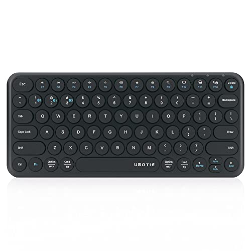 UBOTIE Portable Slim Bluetooth Keyboard, Wireless Colorful Compact 78keys Silent Linear Scissor Switch Round Keycaps TKL Keyboards with Power on/Off for Tablet, PC, Laptop, Smart Phones(Black)