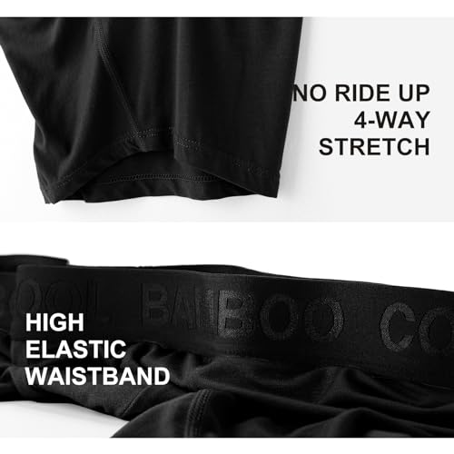 BAMBOO COOL Men's Underwear Boxer Briefs Soft Breathable with Fly Underwear For Men 4 Pack